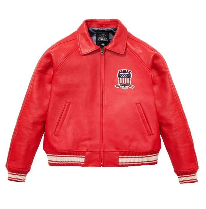 Avirex Men's Real Leather Jacket Sheepskin Flight Bomber American Varsity Jacket image 1
