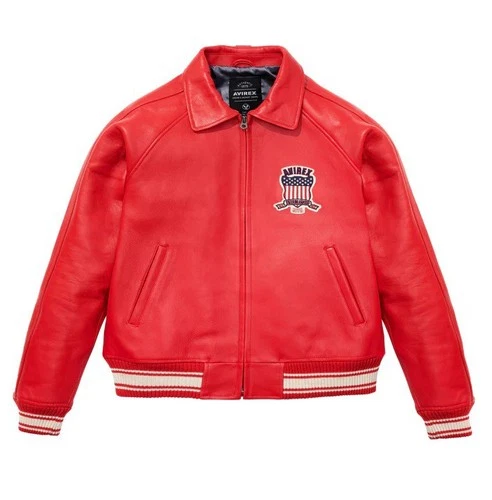 Avirex Men's Real Leather Jacket Sheepskin Flight Bomber American Varsity Jacket video thumbnail