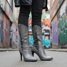 Women Boot Bracelet Silver Metal Chains Skeleton Skull Anklet Shoe Charm PAIR