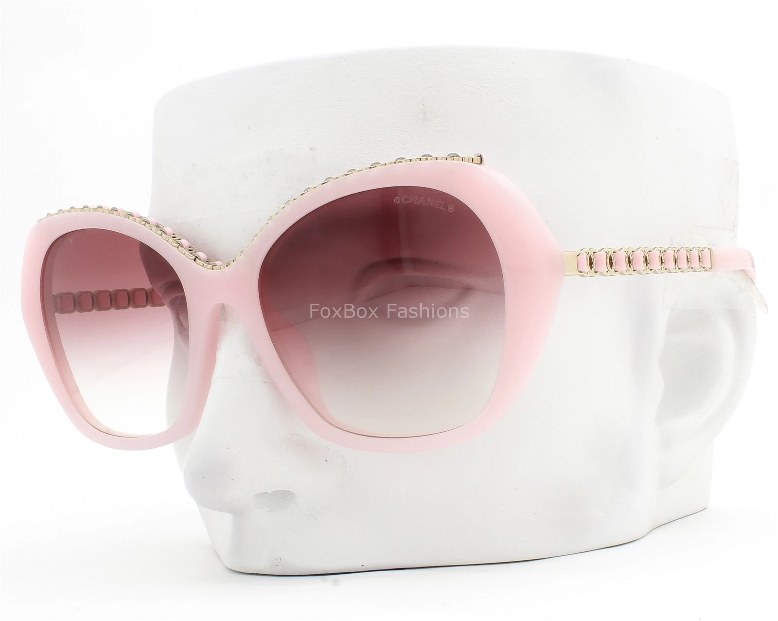 Chanel Sunglasses Opal Pink Gold CC Logo Chain Trim ch5547QA 1733/8H w/case