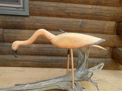 Flamingo  Decoy By Jay c Parker Parkertown NJ 1950' Lawn ornament Folk Art