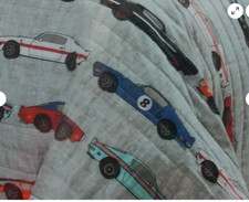 Lush Race Cars 3 Pc Full Bedspread 2 Shams Bed Set Gray Reversible, NEW