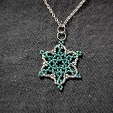 Hand Crafted Silver and Green Beaded Star Pendant Necklace