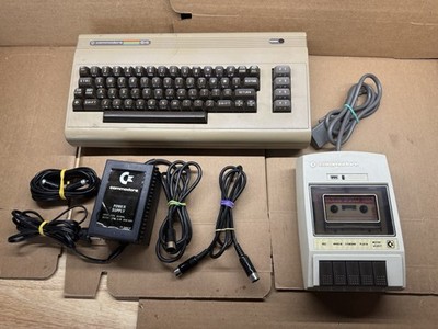COMMODORE 64 COMPUTER + Cassette + Cables  + Power Supply Lot | Tested Working