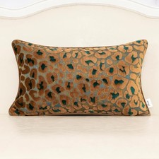 Green Brown Floral Lumbar Pillow Cover 12 x 20 Inch Cut Velvet Couch Decor