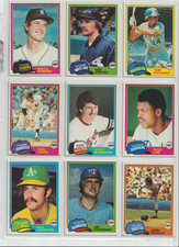 (9) 1981 TOPPS BASEBALL  CARDS  (OVER 55 YEARS OLD) EX. TO MINT CONDITION!