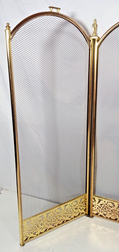Vintage Messing 4 Panel Floral Detailing Kamin Bildschirm Funkenschutz 32,5" hoch - Bild 2 von 10