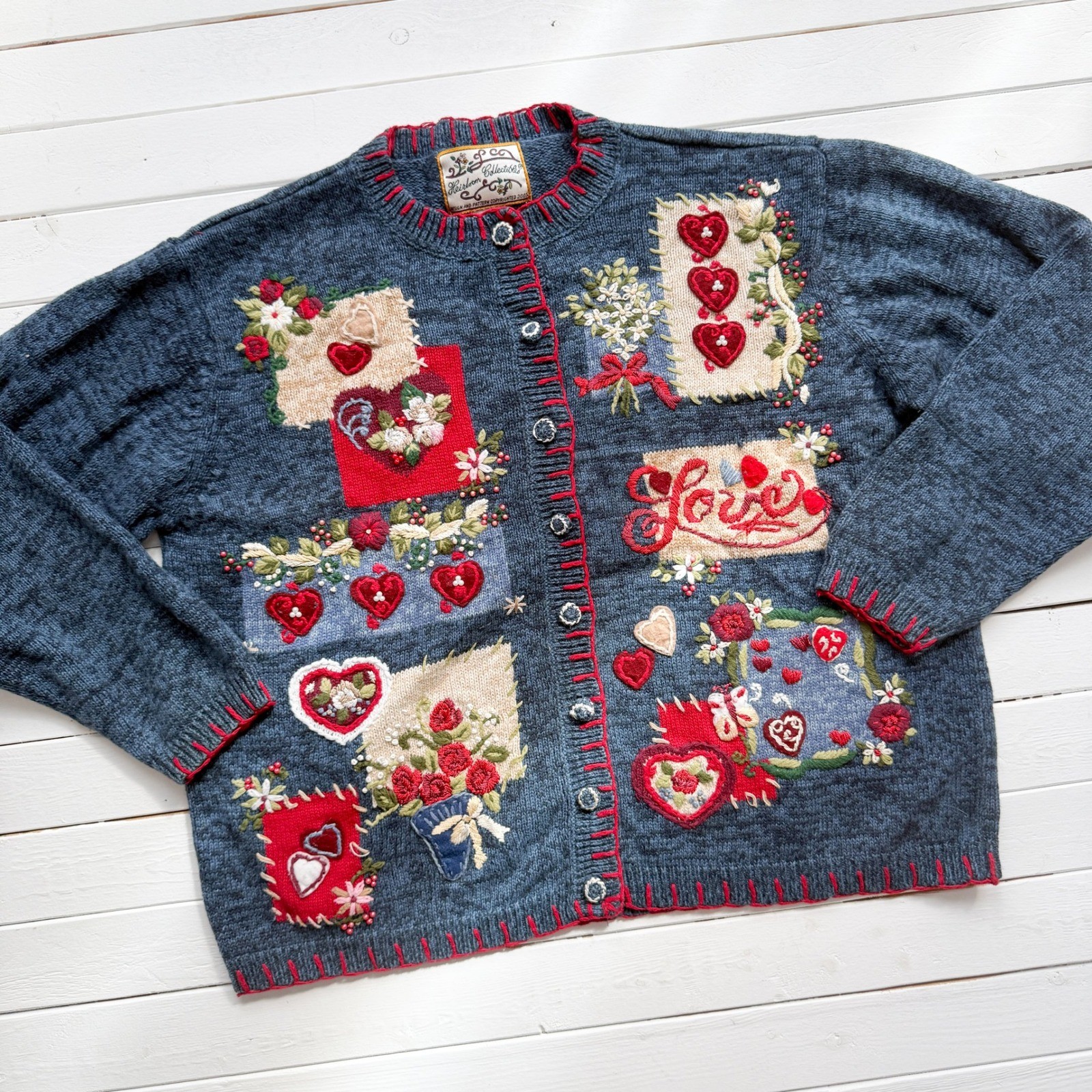 vtg Heirloom Collectibles Valentine's heart love cardigan sweater image 2