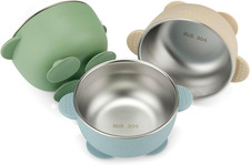 Pandaear 3 Pack Stainless Steel Baby Suction Bowls, Non-Slip Child Food Bowl wit