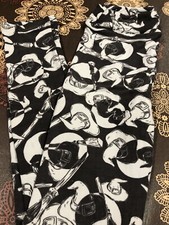 Lularoe L/XL kids Leggings Halloween witch Hat Broom Charcoal Gray Off-White