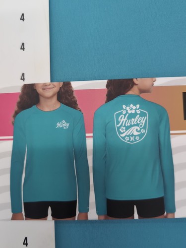 Hurley Youth Girl's Long Sleeve UPF 50+ Moisture Wicking Swim Top Sz 4 AM1 - Picture 2 of 4