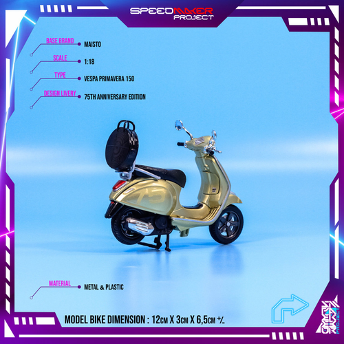 Vespa Maisto Fabbri Primavera 75th Anniversary Diecast Motor Bike 1:18 Gifta - Picture 5 of 5