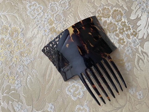 Large Antique Deco Peineta Mantilla Tortoise Celluloid Hair Comb 5”