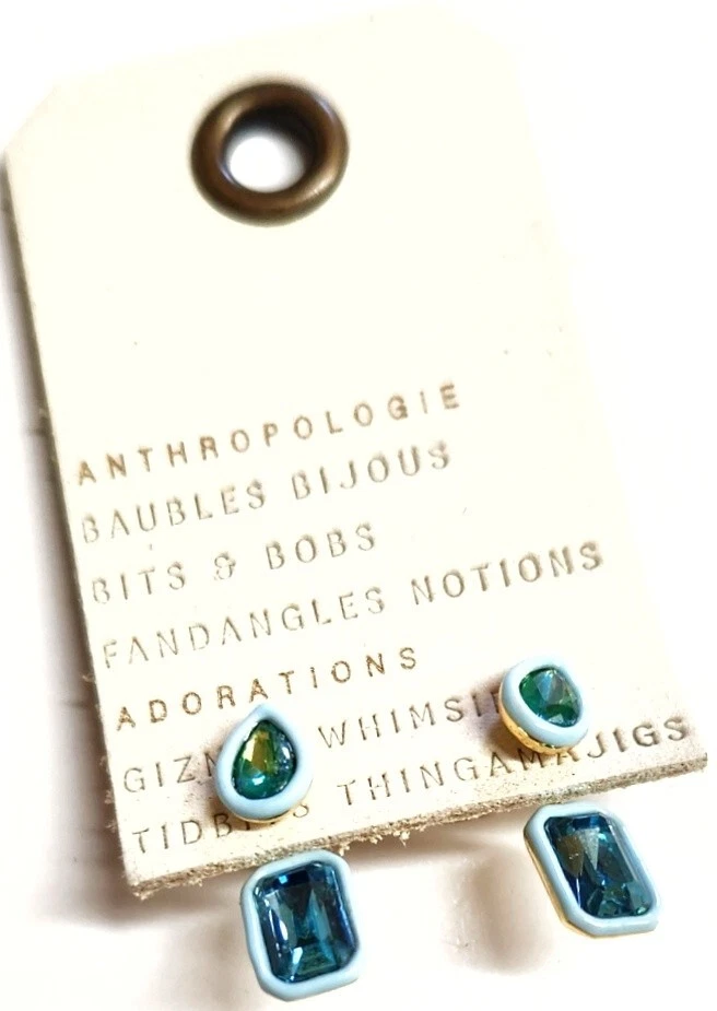 Pendientes colgantes de cristal de resina Anthropologie azul cielo enchapados en oro múltiple nuevos con etiquetas Foto 3 de 4