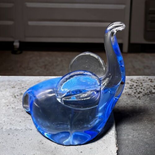 Vintage Art Glass Blue Elephant Paperweight Figurine Whimsical Decor 3”t 3”w - 第 2/8 張圖片