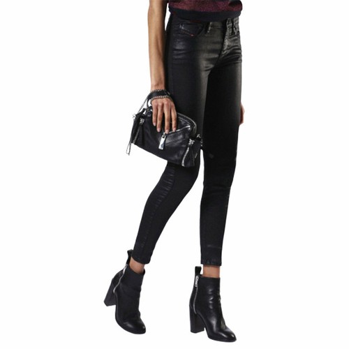 DIESEL SKINZEE 0662E Womens Denim Jeans Super Slim Skinny Zip Fly Shiny Black - Picture 8 of 8