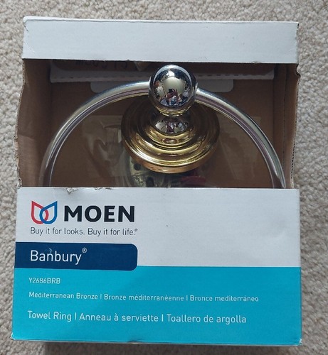 Moen Y2686BRB Banbury Towel Ring in Mediterranean Bronze & Silver with FREE S&H!