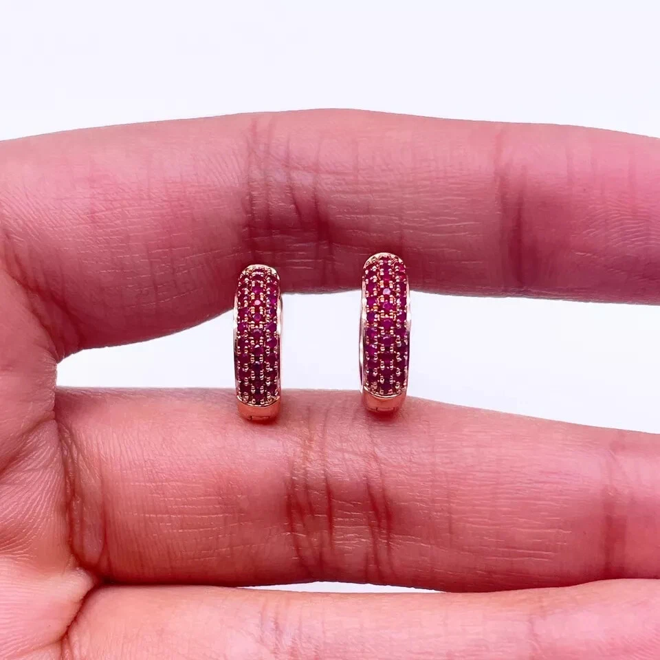 2Ct Round Cut Lab Created Pink Ruby Women's Hoop Earrings 14K Rose Gold Plated - Image 2 of 4