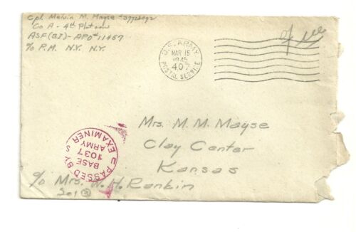 US ARMY 1945 COPERTINA CENSURATA PER KANSAS APO 11457 (Z597)