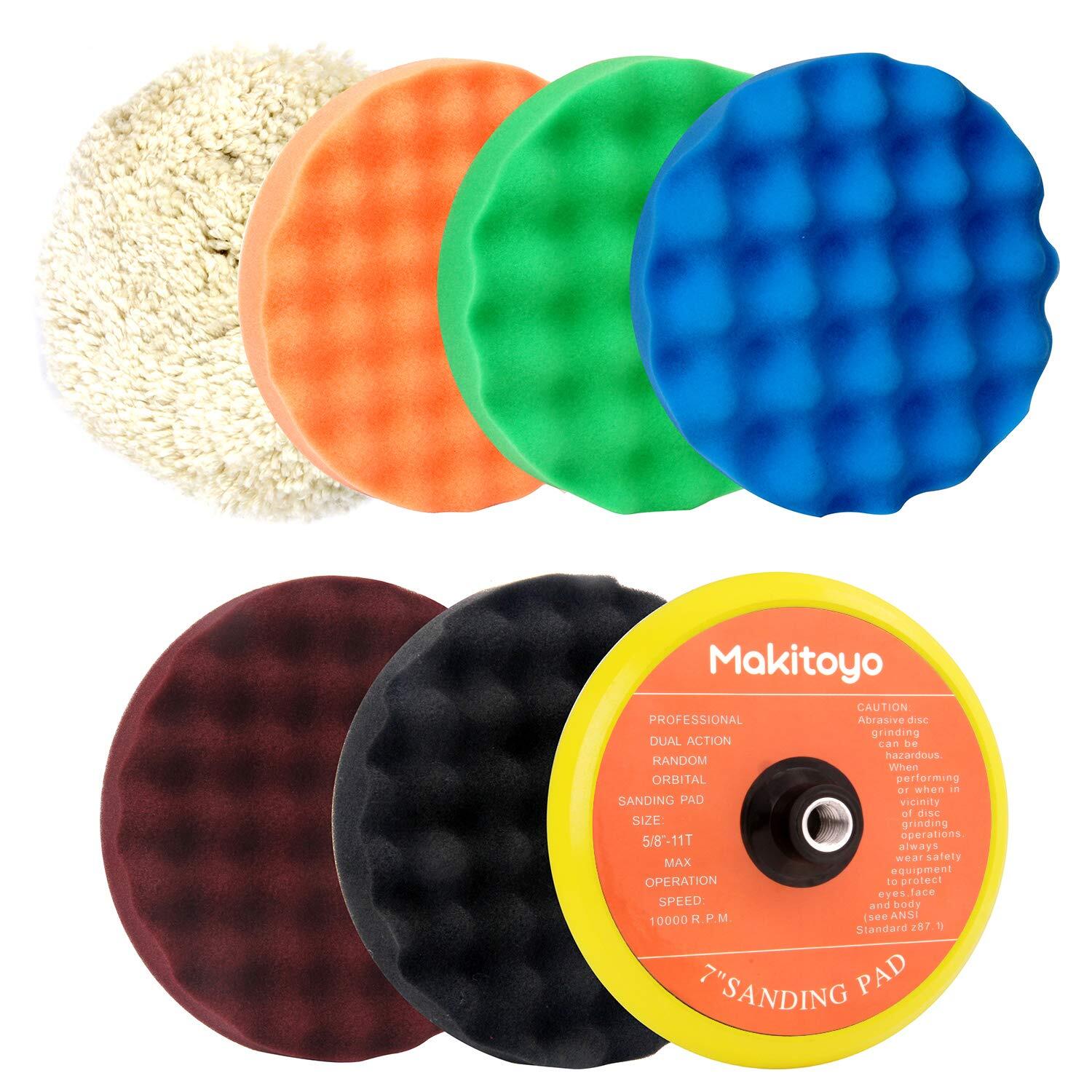 7PCS 7 Inch Buffing Polishing Pads Kit,5pcs Polishing Sponge,1 pc Wool Pad,Wa...