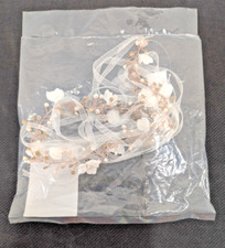 David's Bridal - 3D Flower Ribbon - Tie Headband with Pearls - Rose Gold