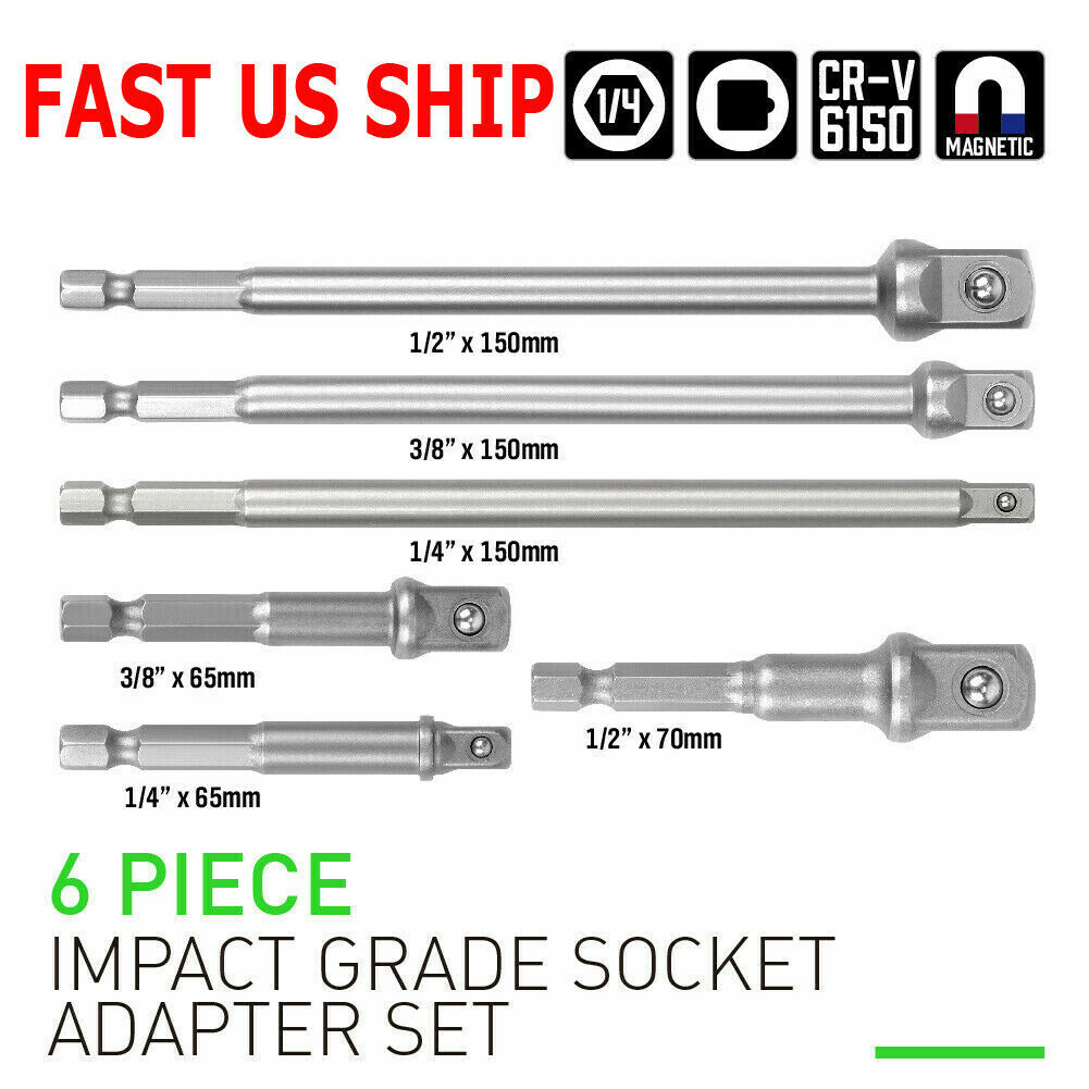 6 pc 6" & 3" Impact Grade Socket Adapter Set 1/4" 3/8" 1/2" Drive 1/4 ...
