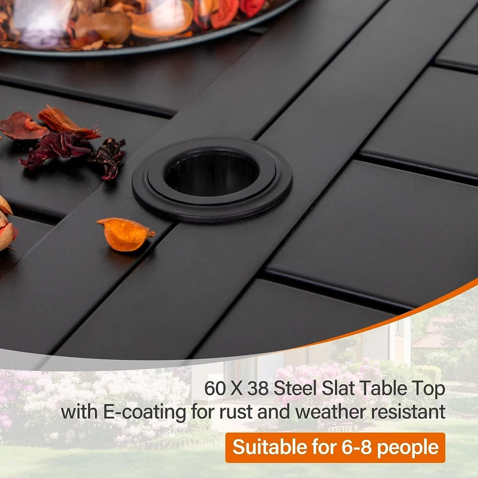 Outdoor Patio Tables with 1.57" Umbrella Hole Metal Rectangular 6 Person Table - Image 4 of 4