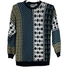 VTG Unisex Crewneck Sweater Acrylic Large Funky Street Wear Gitano Black Green