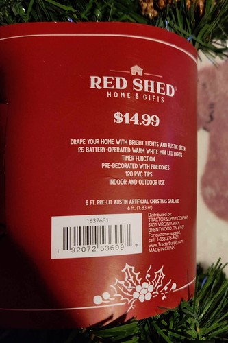 Red Shed 6' Pre-Lit Austin Artificial Christmas Garland Battery Operated Lot/2! - Picture 5 of 5