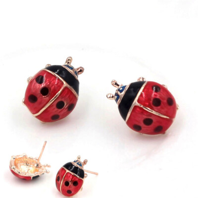Coccinelle Boucles D'Oreilles Émail or Rose/Rouge 1 Paire Fille Femme