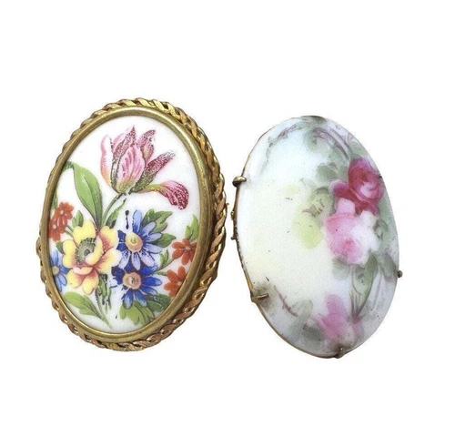 Two Vintage Flower Brooch Pins France Costume Decor Jewelry Mid Century
