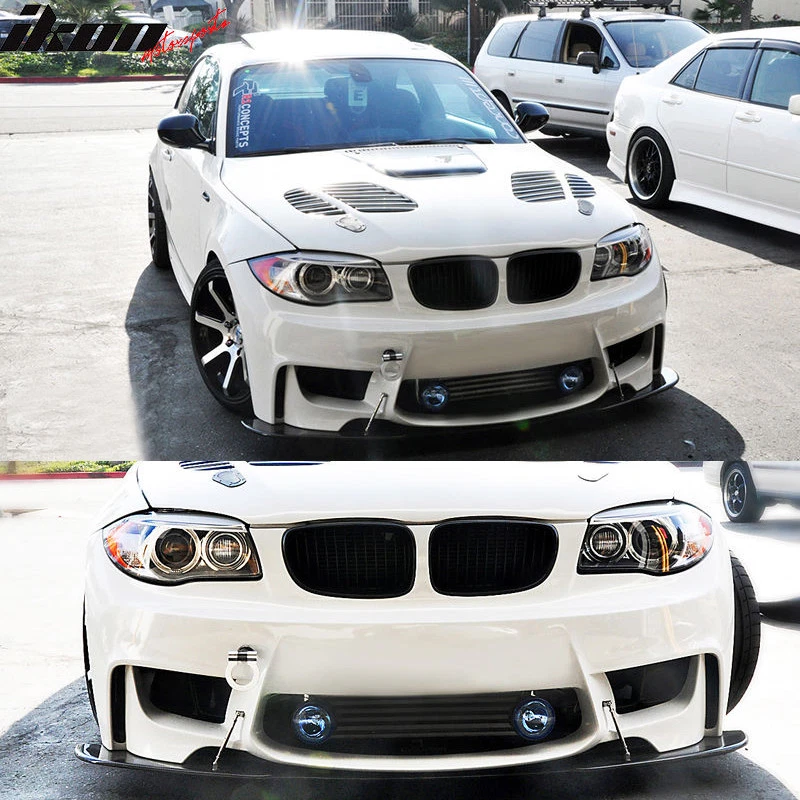 Carbon Fiber Fits 07-11 BMW 1 Series M E87 H Style Front Bumper Lip Spoiler - Image 2 of 4