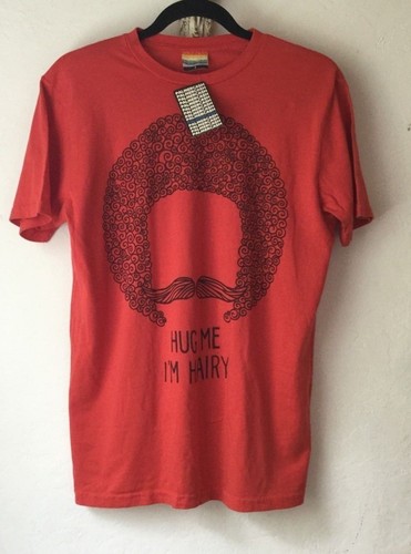 Palmer Cash T-Shirt Hug Me I'm Hairy Mustache Curly Hair Medium Mens Red New - Picture 3 of 5