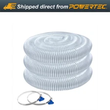 POWERTEC Heavy Duty 2-1/2" x 20 Ft Flexible PVC Dust Collection Hose with Clamps