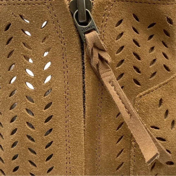 TOMS Womens Shoes Majorca Booties Sz 6 Brown Leather Perforated Peep Toe Ankle - Image 4 of 4