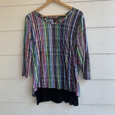 Multiples  Tunic Top Blouse 1X Lagenlook 3/4 Sleeve Stretch Scoop Neck With Cami