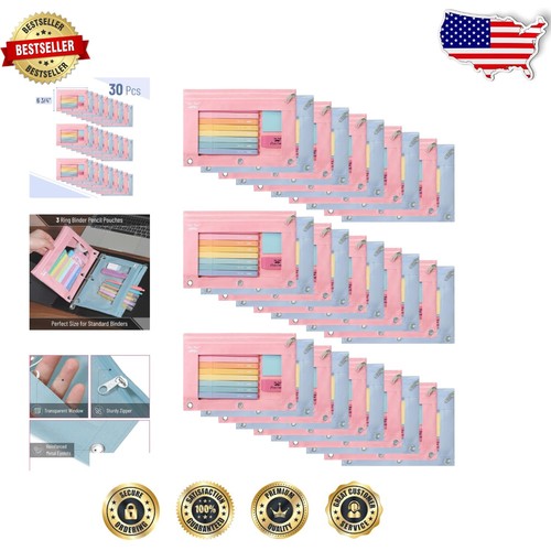 Compact Zipper Pencil Pouch Set of 30 - Canvas with Clear Window for Binders