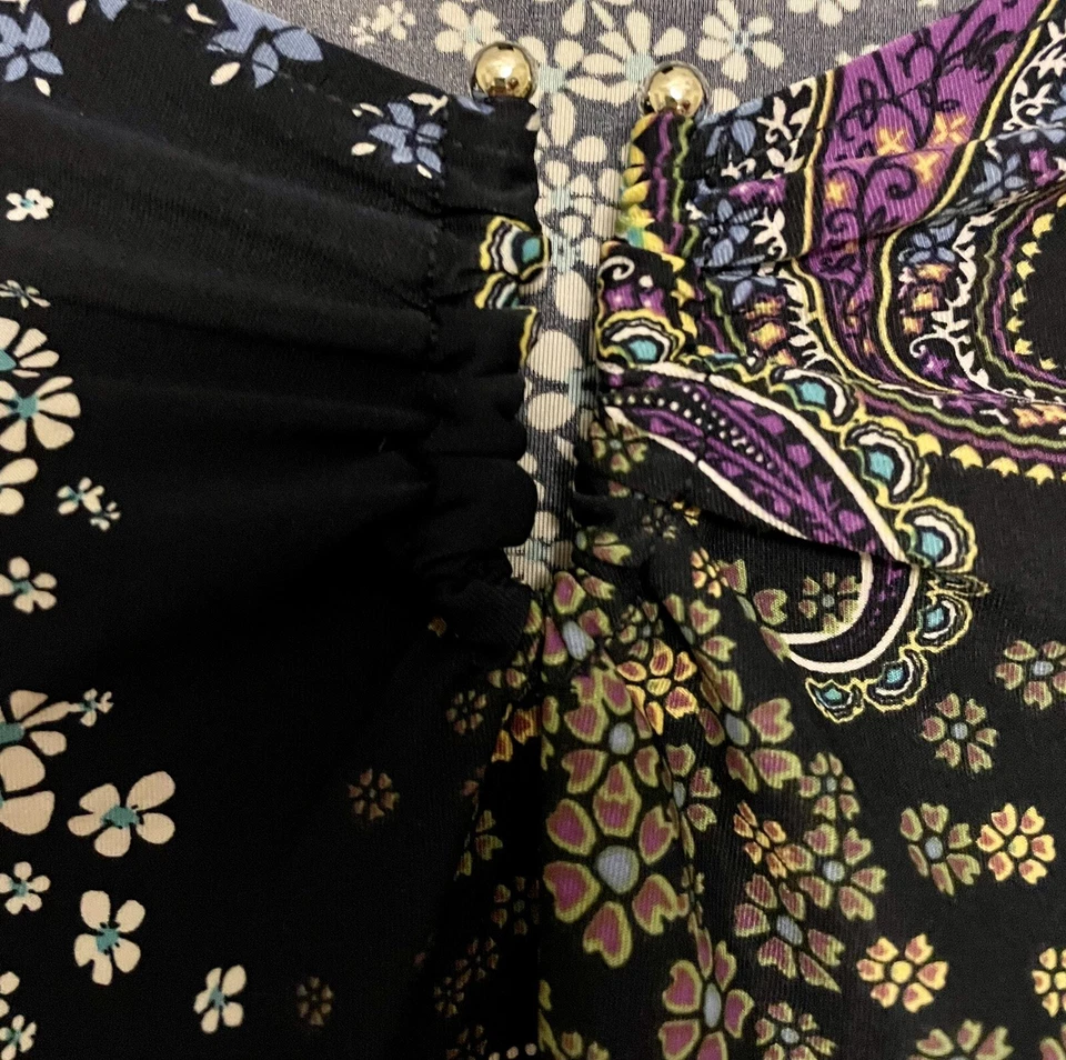 Vestido Alyn Paige Talla S Manga Larga Estampado Paisley Boho Hippie Azul Púrpura Verde Foto 4 de 4