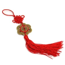 FENG SHUI 8 COIN TASSEL RED Hanging Cure Good Fortune NEW Luck Wealth Prosperity
