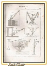 MECCANICA GRU Incisione Stampa Vintage 1866 Tavola Originale antica no cornice