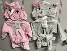 Lot of 2 Hudson Baby Hooded Bathrobes Unicorn  Elephant Infant Girls 0-9 Months