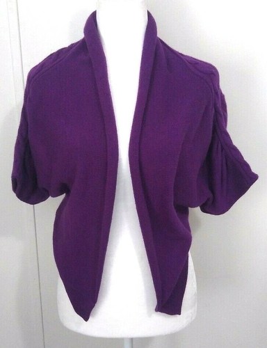 Kokun Cashmere Sweater Cardigan Purple Open Front Medium Dolman Braided Sleeves