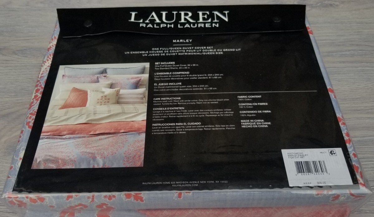 Ralph Lauren Full/Queen Duvet Cover Set Marley Paisley 3 Piece NEW