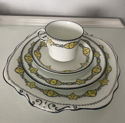 ANTIKES JUGENDSTIL 20er JAHRE SUTHERLAND BONE CHINA SCHWARZ IMARI GELB TRIO SET
