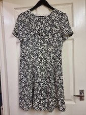 Goat Tilly Short Sleeve Floral Patch Dress Black White Silk Linen Cotton UK 14