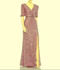 Mac Duggal Berry Purple Sequin Puff Sleeve Gown Size 18 $498