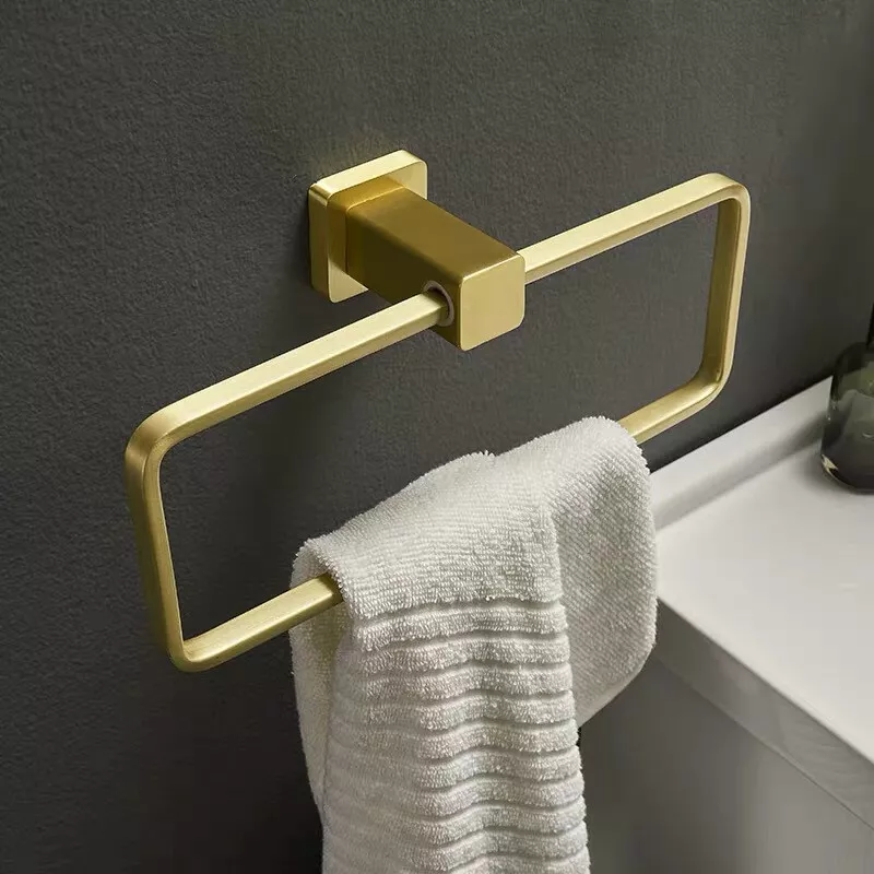 Brushed Gold Towel Ring Aluminum Space Modern Wall Mounted Towel