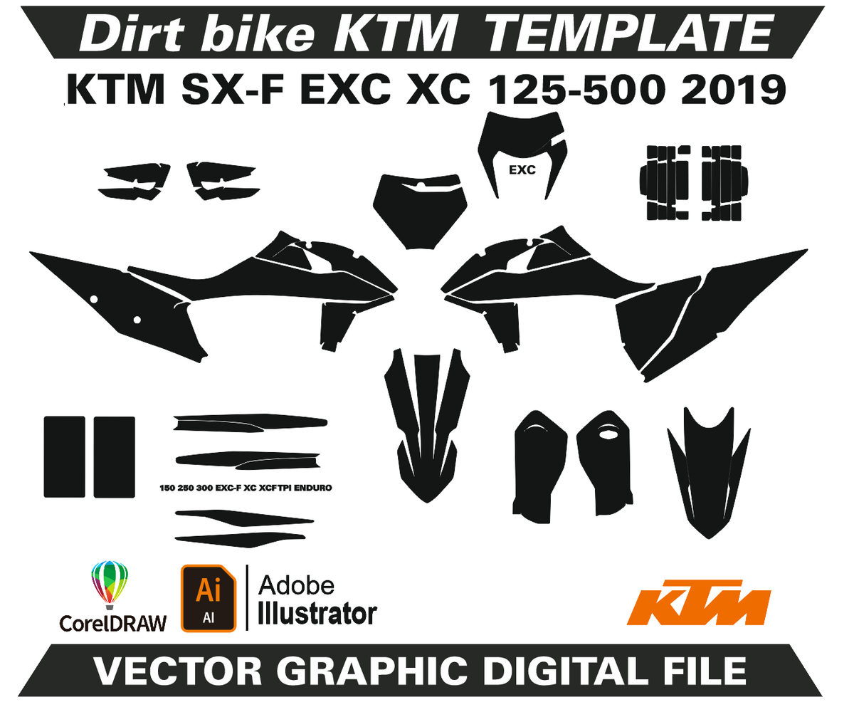 KTM EXC SX-F XC 125-500 2019 Template Vector Format Ai CDR EPS