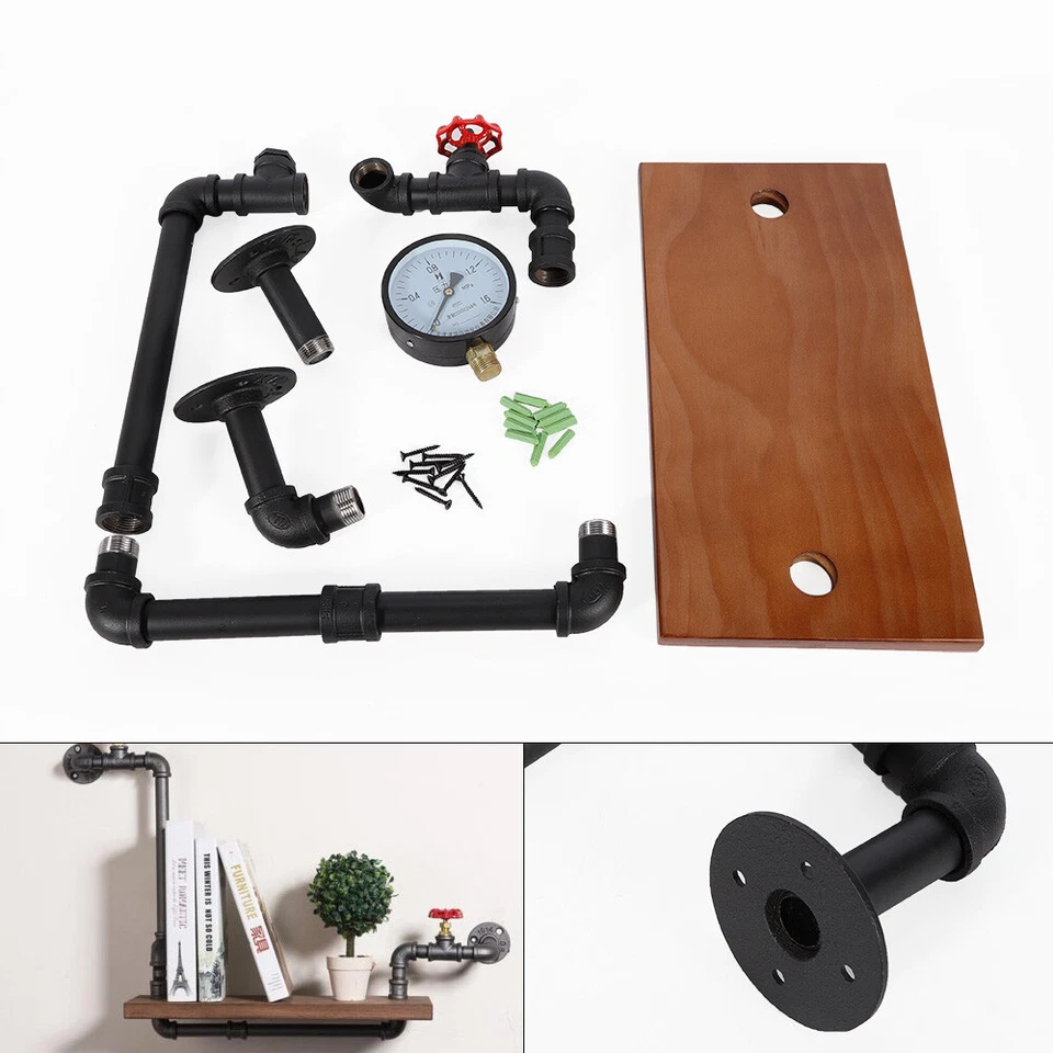 Retro Storage Unit Industrial Tier Wall Shelf Wooden Bookcase Rectangular - Image 3 of 4