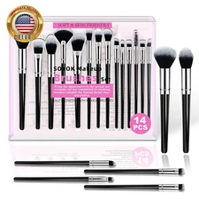 Makeup Brush Set, Premium Synthetic 14 Pcs Makeup Brushes, Travel Makeup Brush S